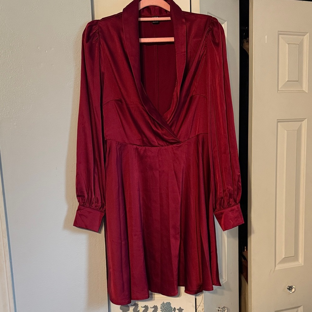 SHEIN Deep Red Long Sleeve Dress
